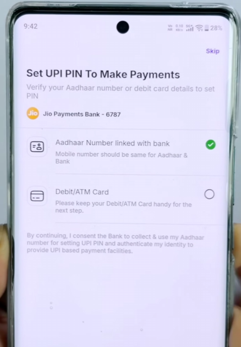 PhonePe Aadhar UPI PIN setup